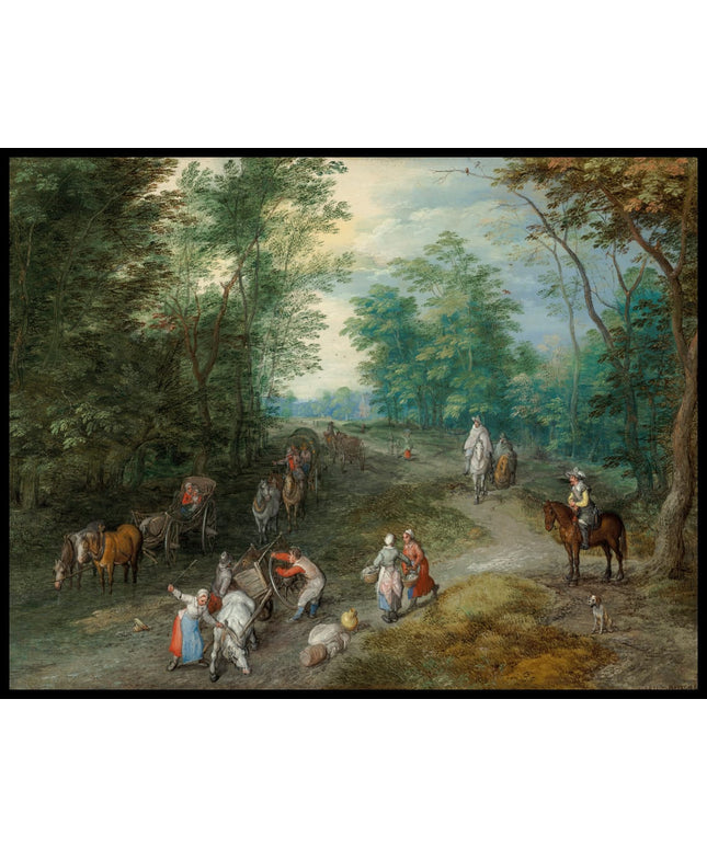 Wooded landscape with travellers