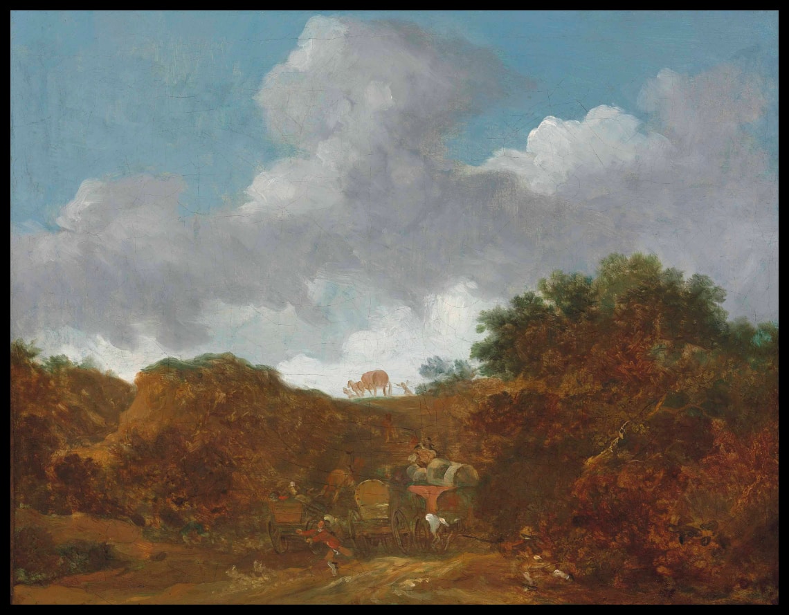 A wooded landscape with brigands attacking travelers