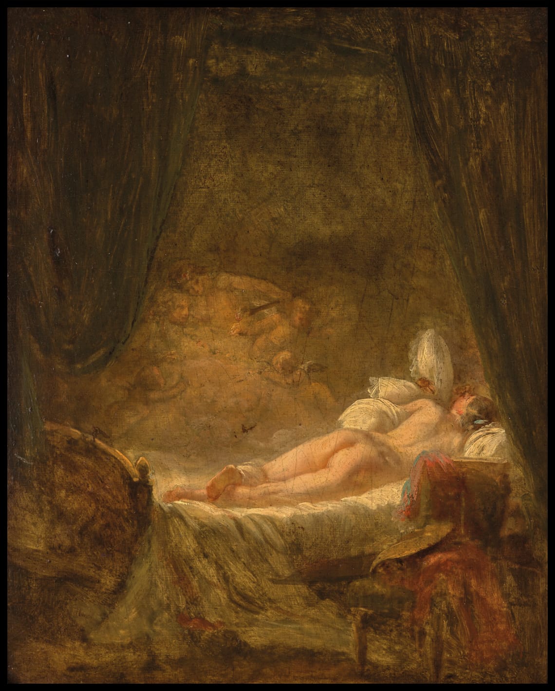 Femme allongée entourée de putti