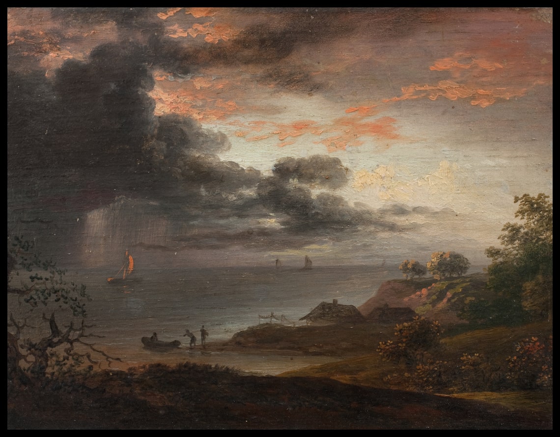 Orage de pluie tombant dans la mer