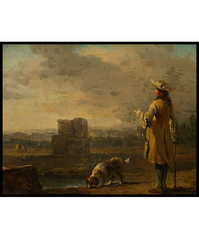 Herr mit Hund in Landschaft