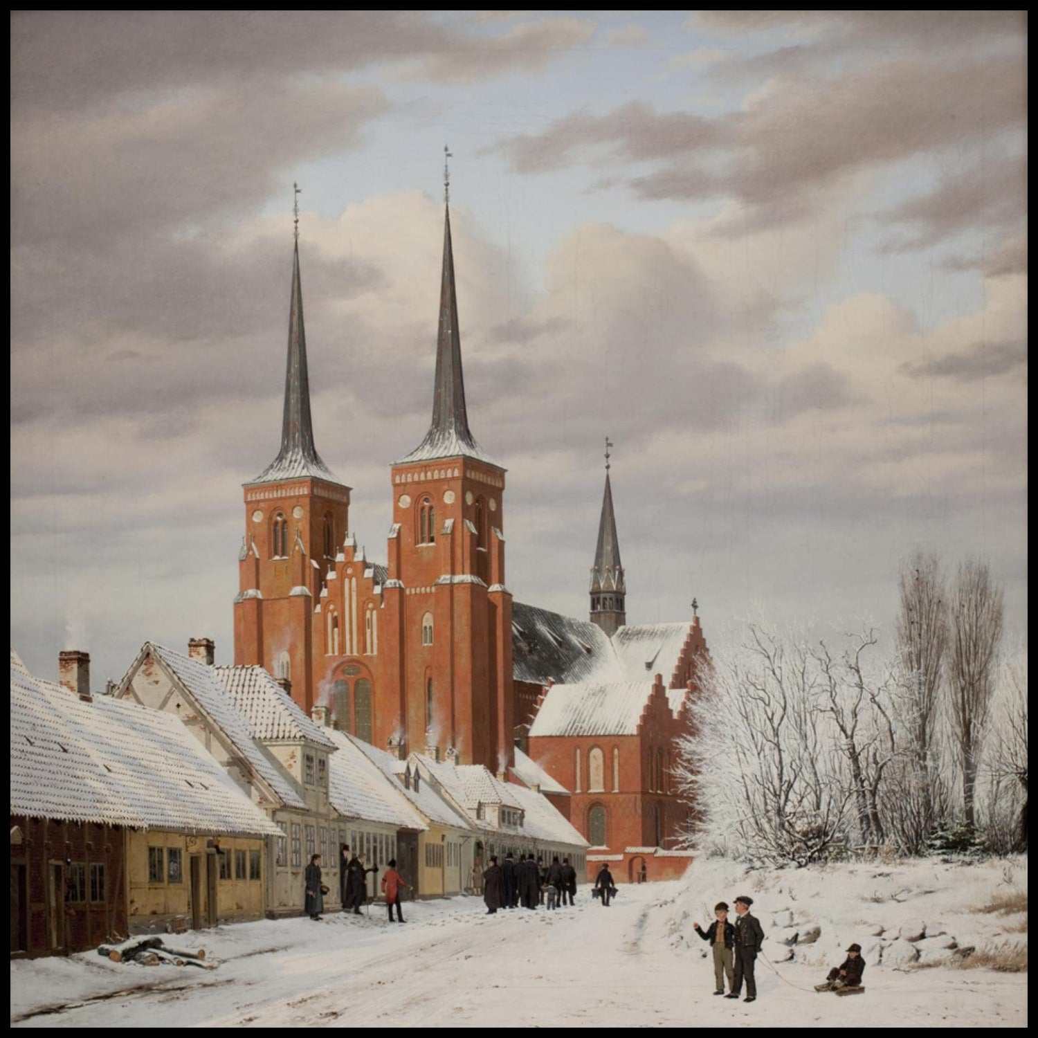 Street in Roskilde. In the Background the Cathedral
