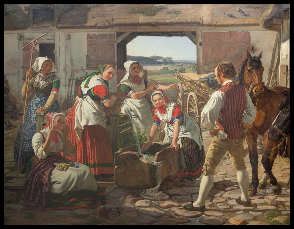 Zealand harvest girls by a well