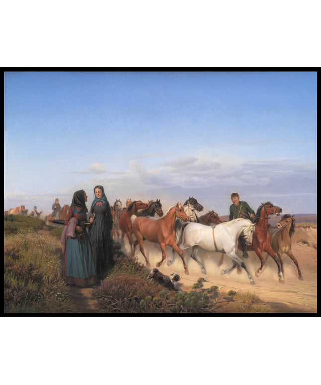 Jutland farmers on their way home from the market with their horses