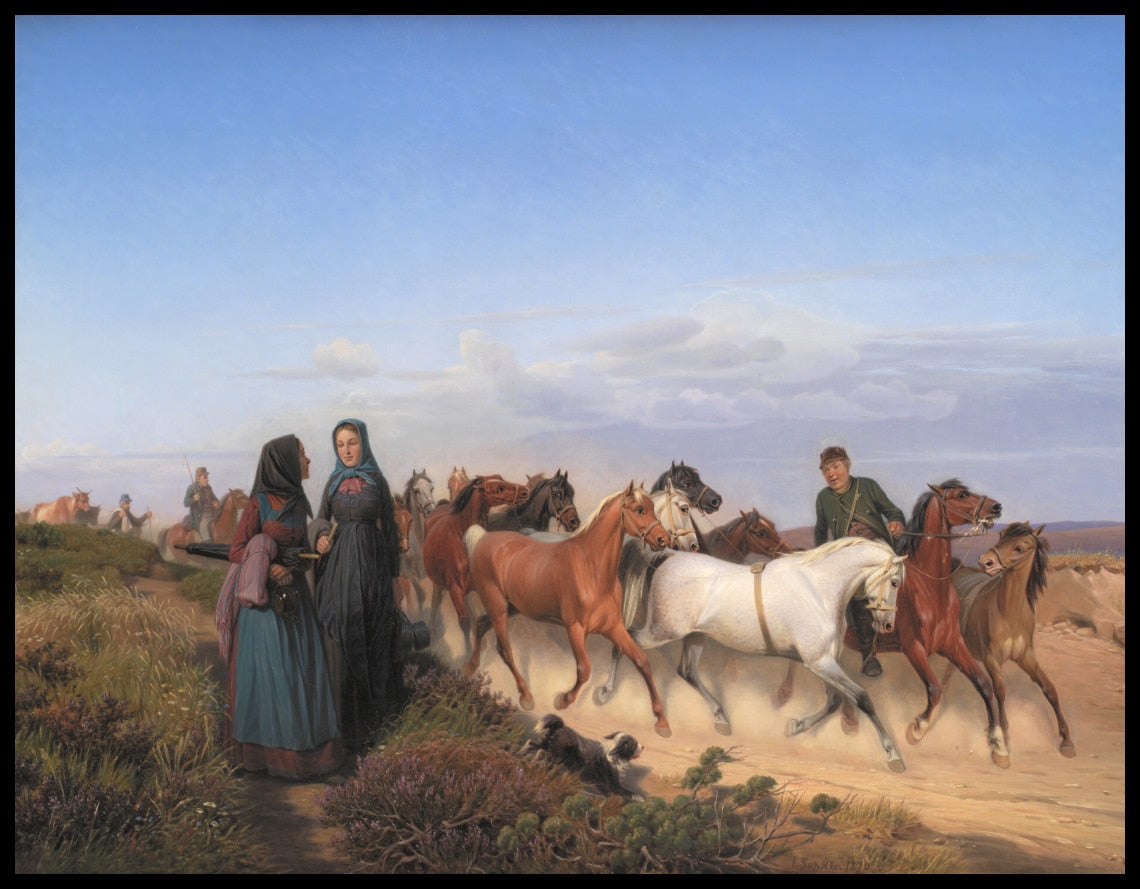 Jutland farmers on their way home from the market with their horses
