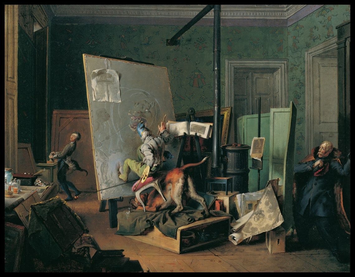 Komische Szene im Atelier