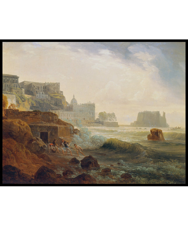 Ansicht von der Chiaia gegen das Castel dell'Ovo mit Netzziehenden Fischern