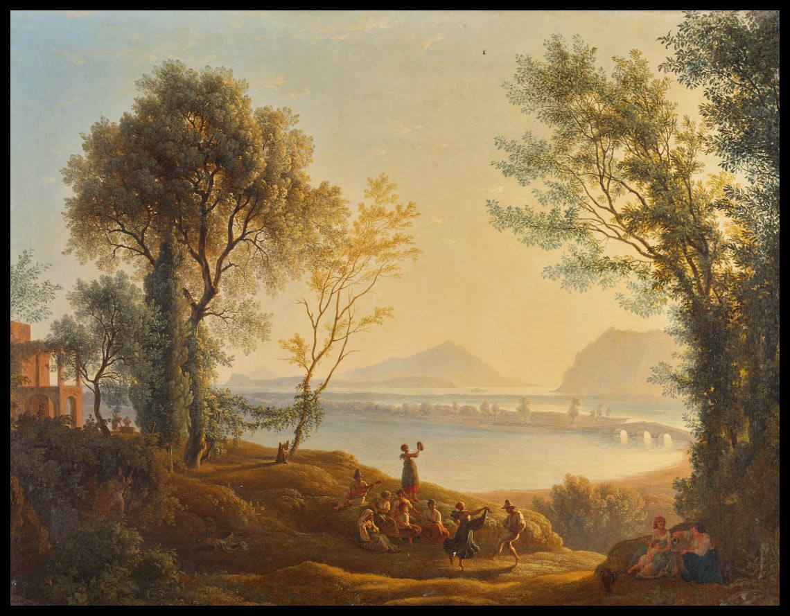 Italienische Landschaft mit Sonnenuntergang