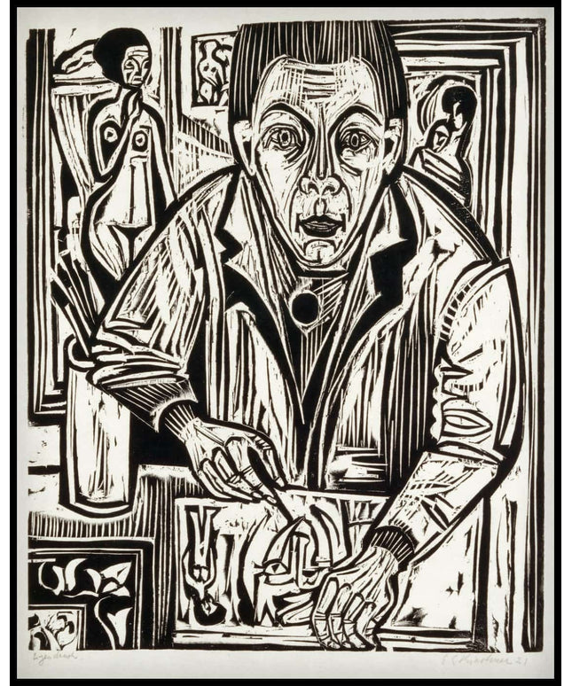 Selbstbildnis, holzschneidend