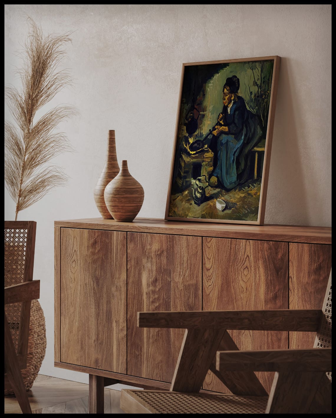Farmer's wife, sitting at the stove