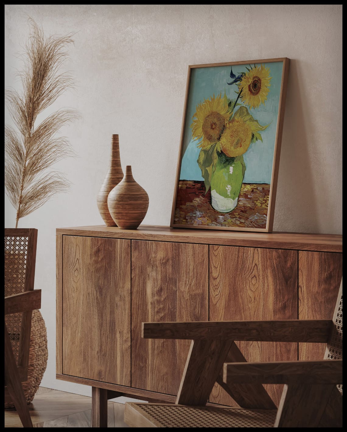 Three sunflowers in a vase