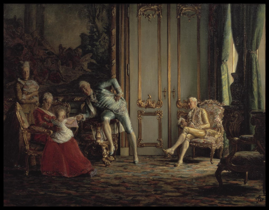 Un intérieur du siècle passé. Scène de la cour de Christian VII