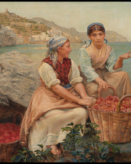 Italian girls with tomatoes in baskets