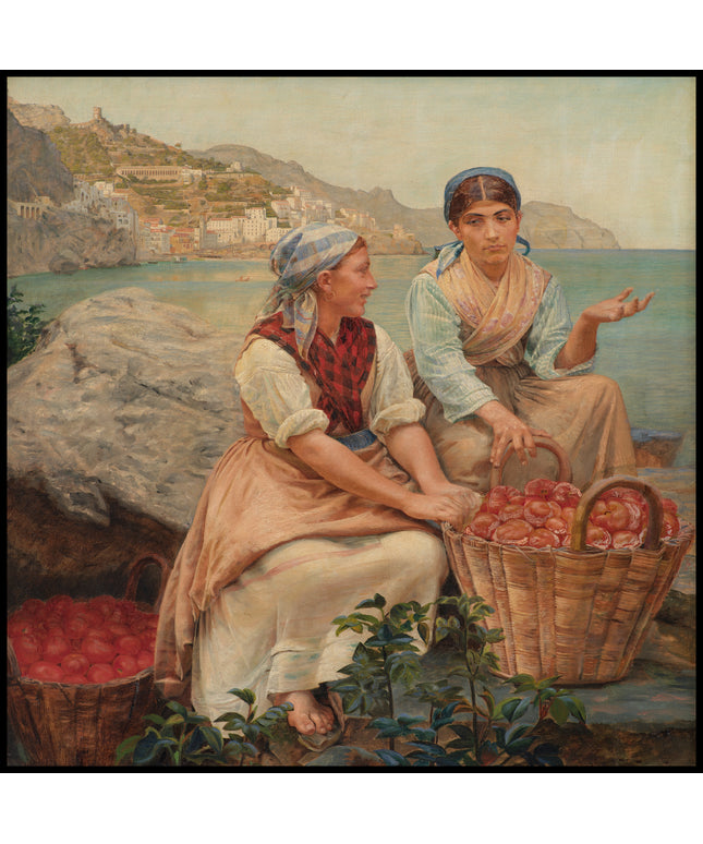 Italian girls with tomatoes in baskets