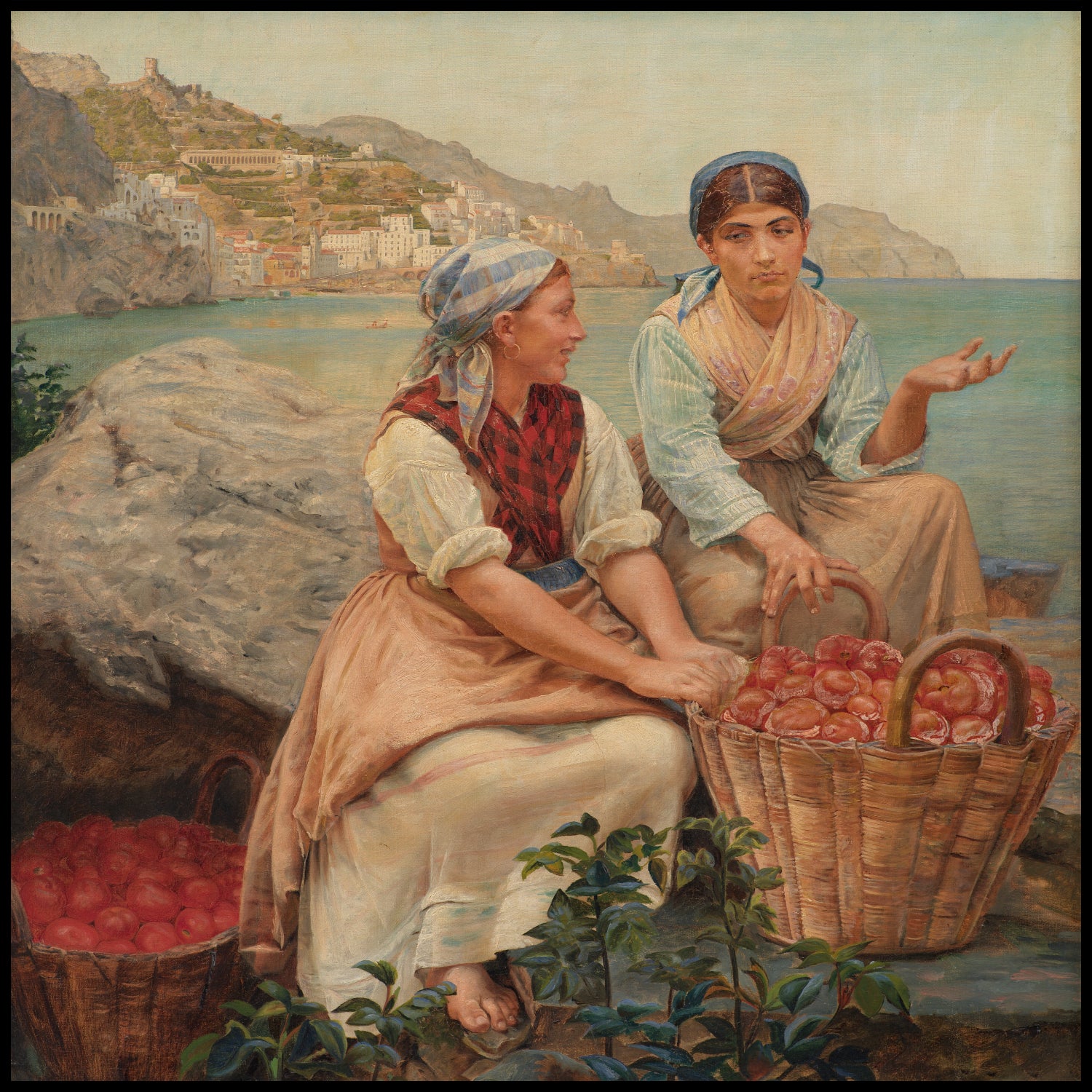 Filles italiennes avec des tomates dans des paniers