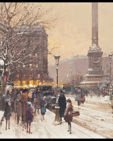 Figures in the snow, the Place de Concorde