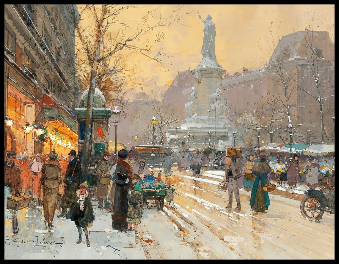 Paris, Place de la République in the rain