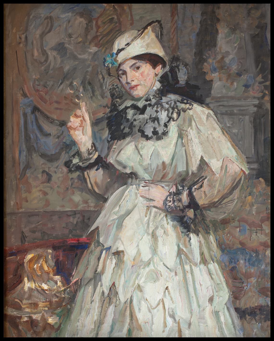 La fille de l'artiste en robe de soirée