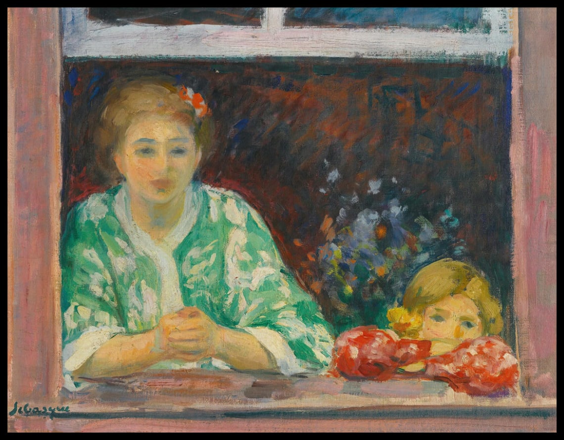 Femme Et Fillette À La Fenêtre