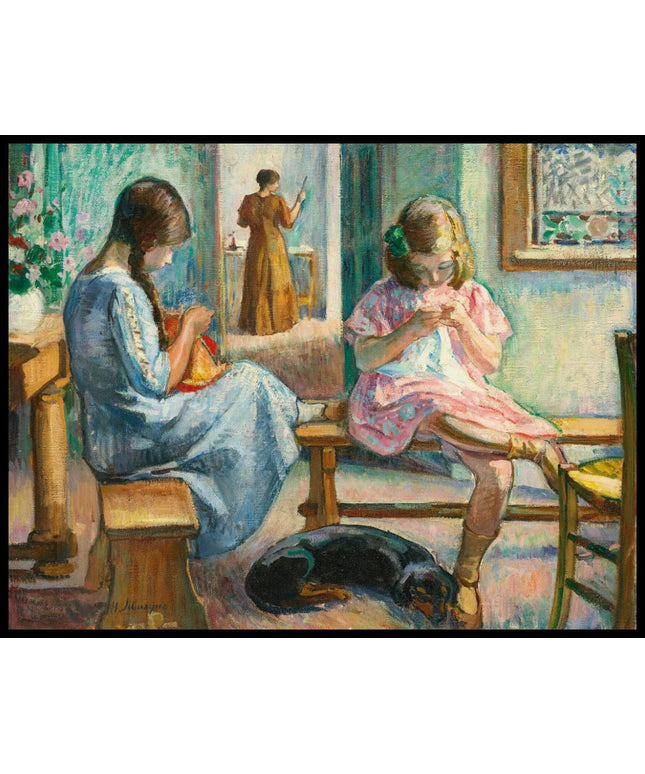 Marthe Et Nono Cousant Dans Un Intérieur