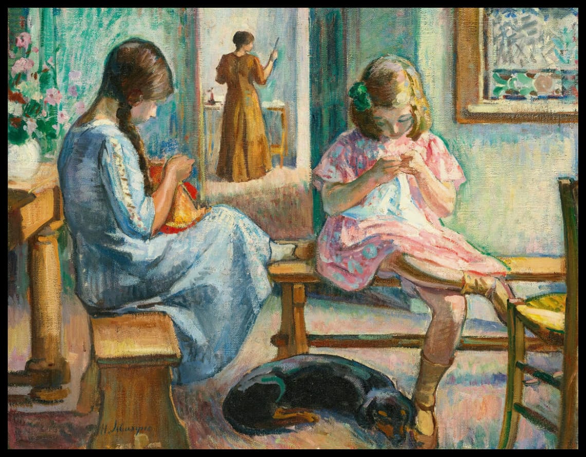 Marthe Et Nono Cousant Dans Un Intérieur