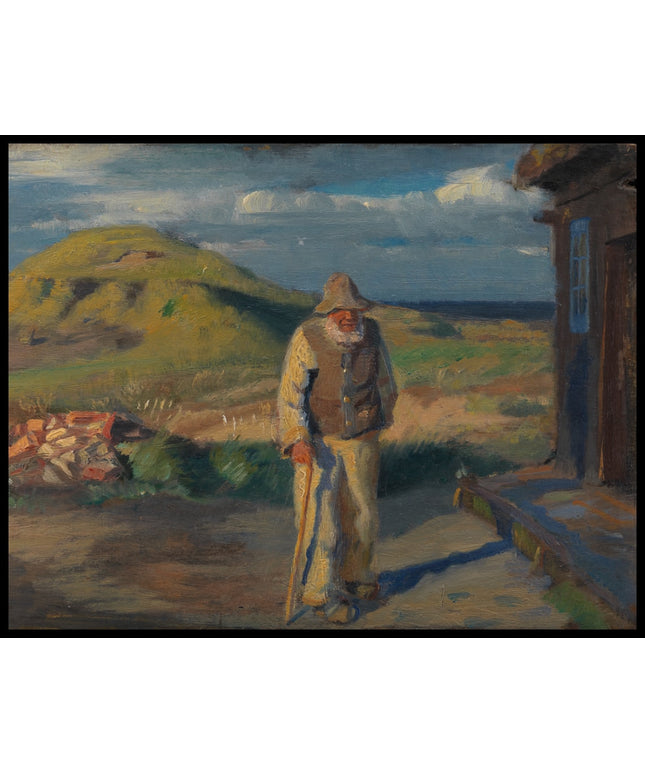 A Blind Man Outside his House