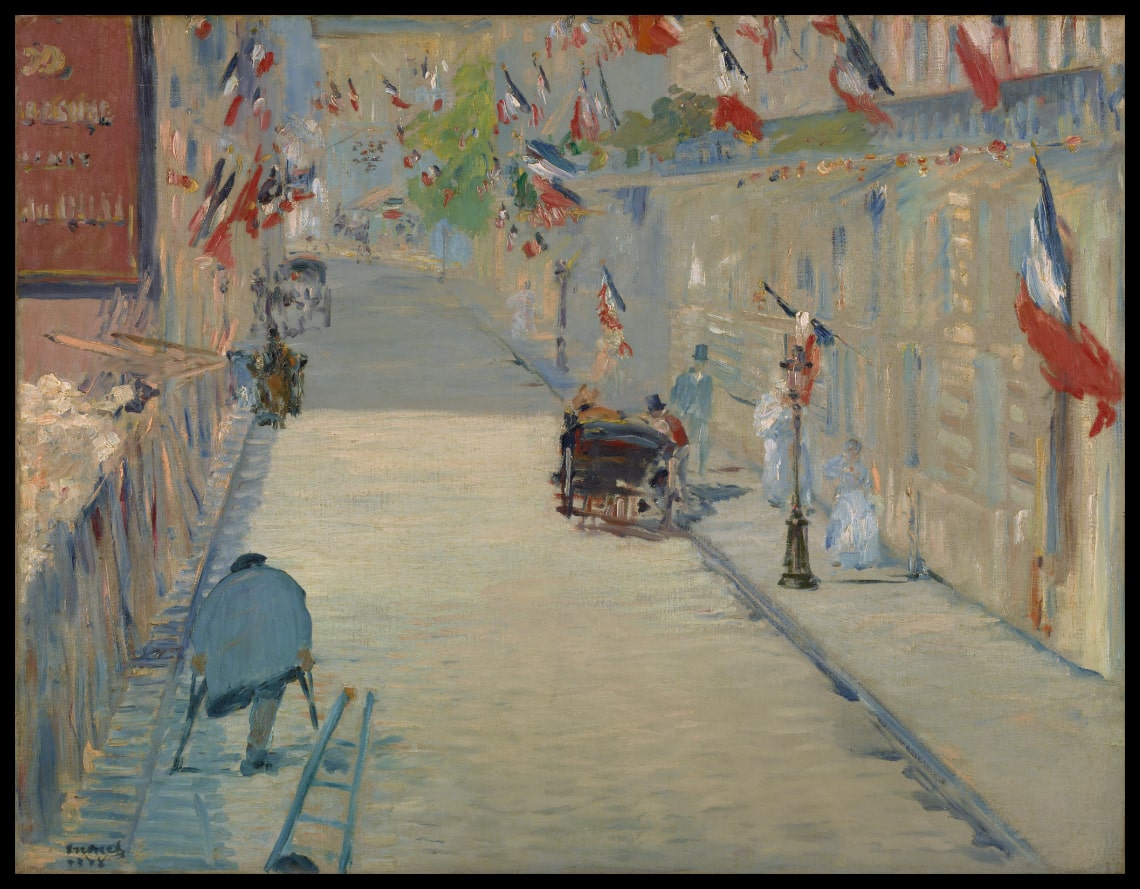 La rue Mosnier avec le drapeau