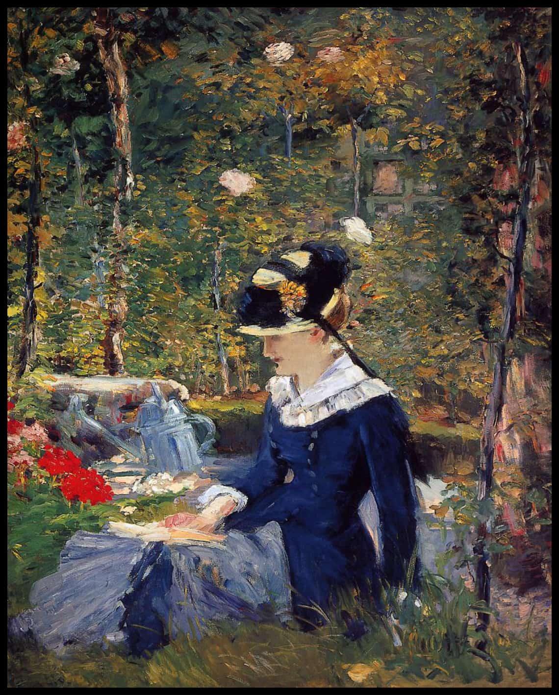 Jeune femme à l'entrée du jardin de Bellevue