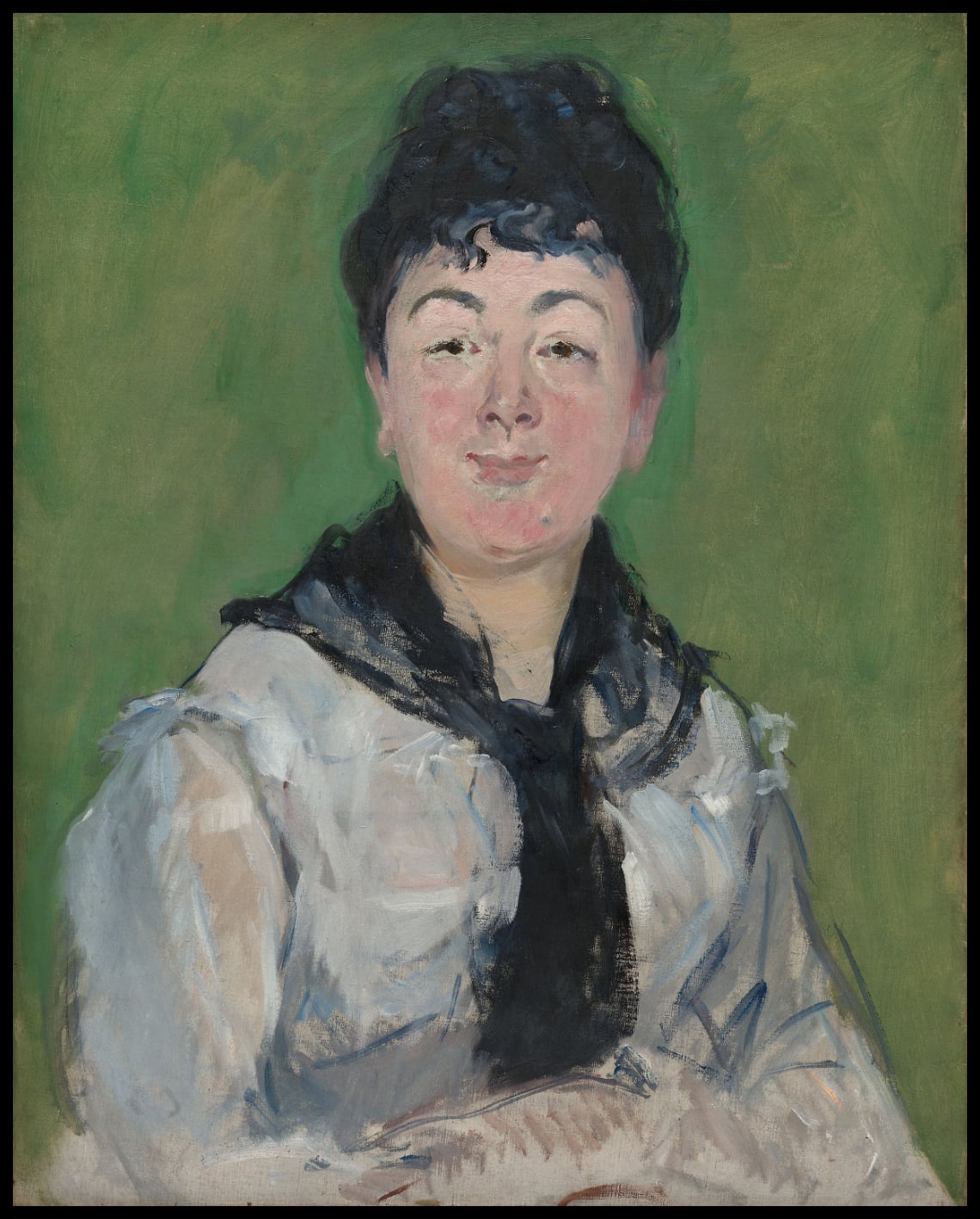 Portrait d'une femme avec un châle noir sur les épaules