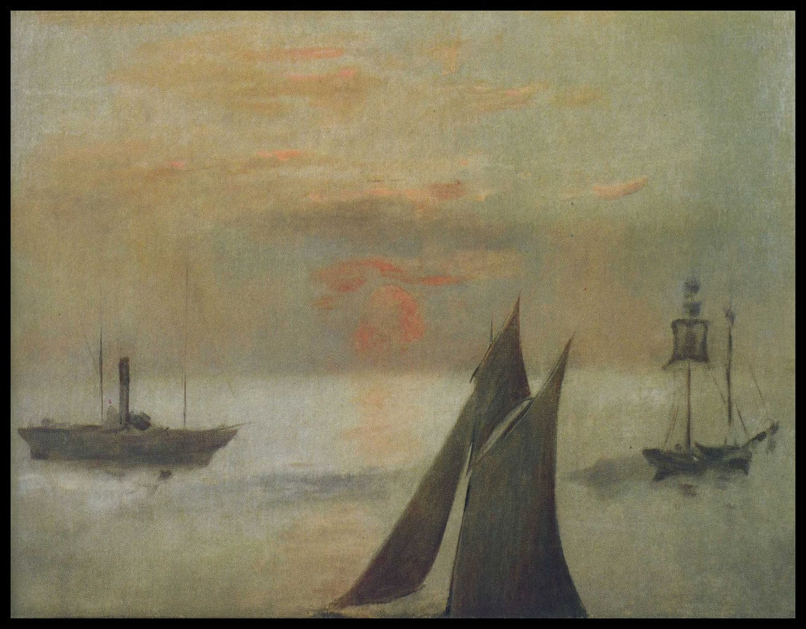 Bateaux en mer au coucher du soleil