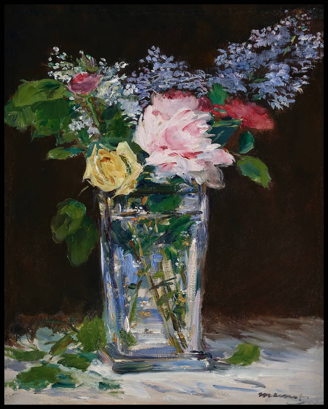 Vase avec roses et lilas