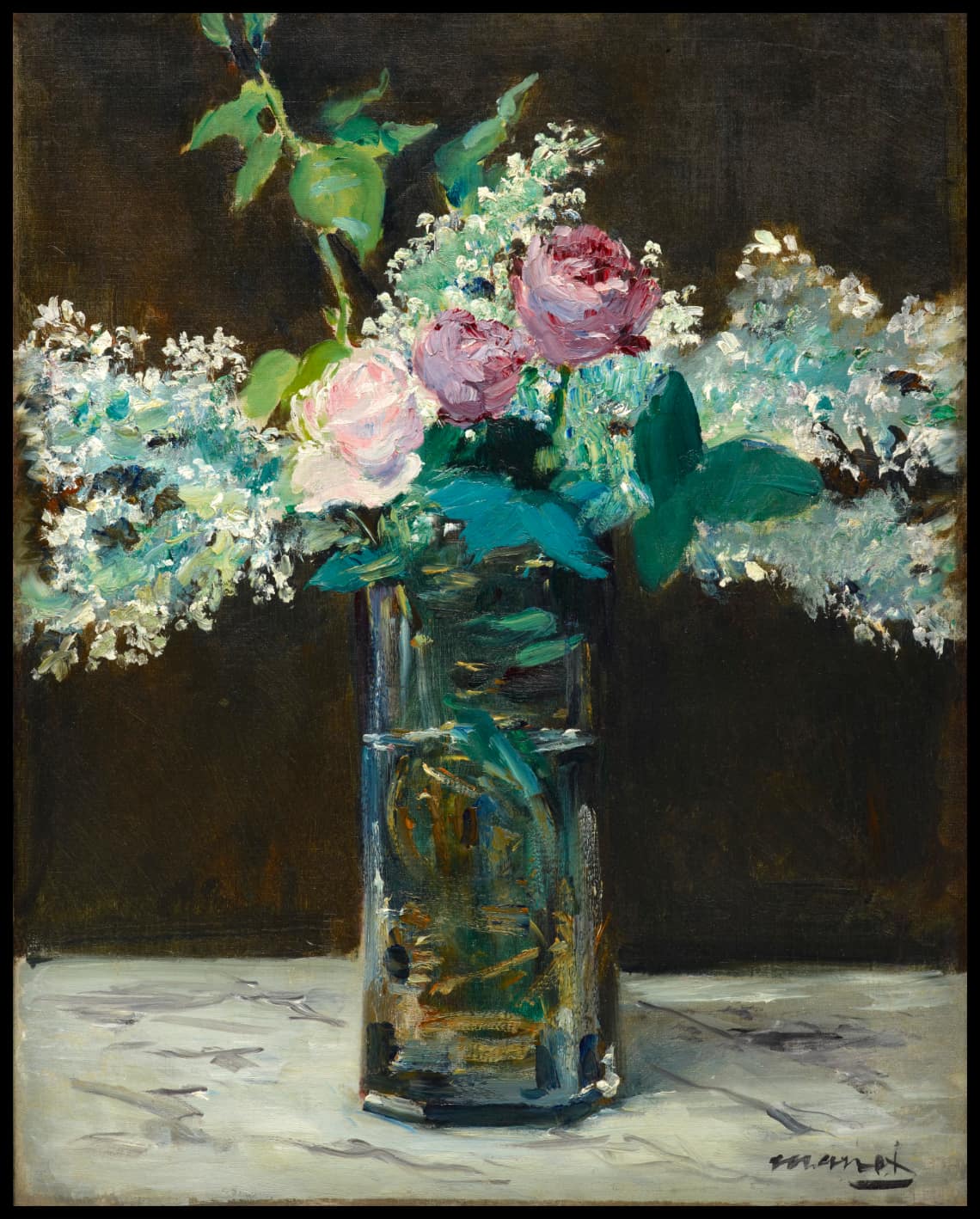 Vase avec lilas blanc et rose