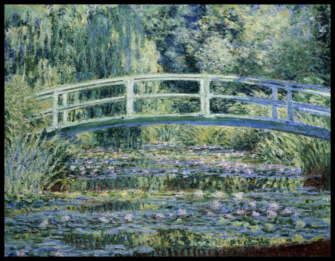 Lilies d'eau et pont japonais