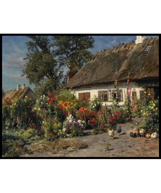 Ein Landgarten mit Hühnern