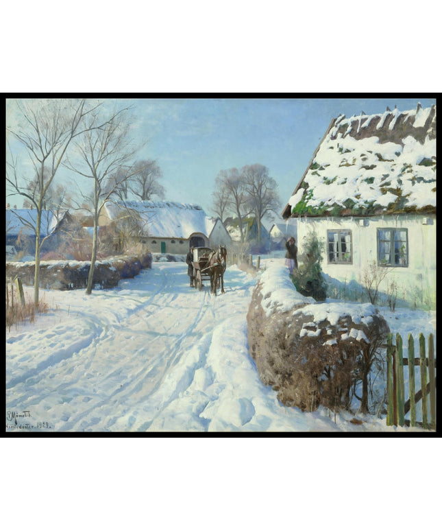 Ein verschneites Dorf