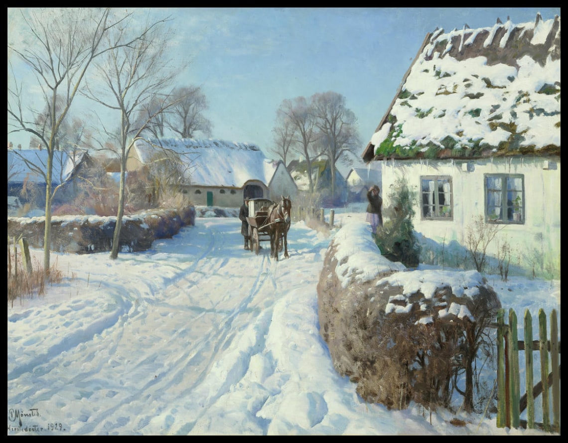 A snow-covered village