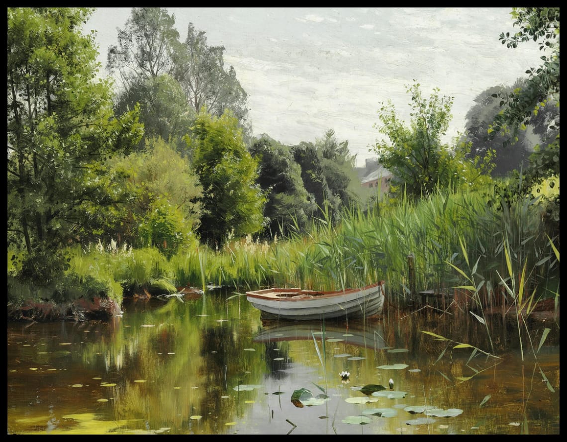 A forest with a rowing boat