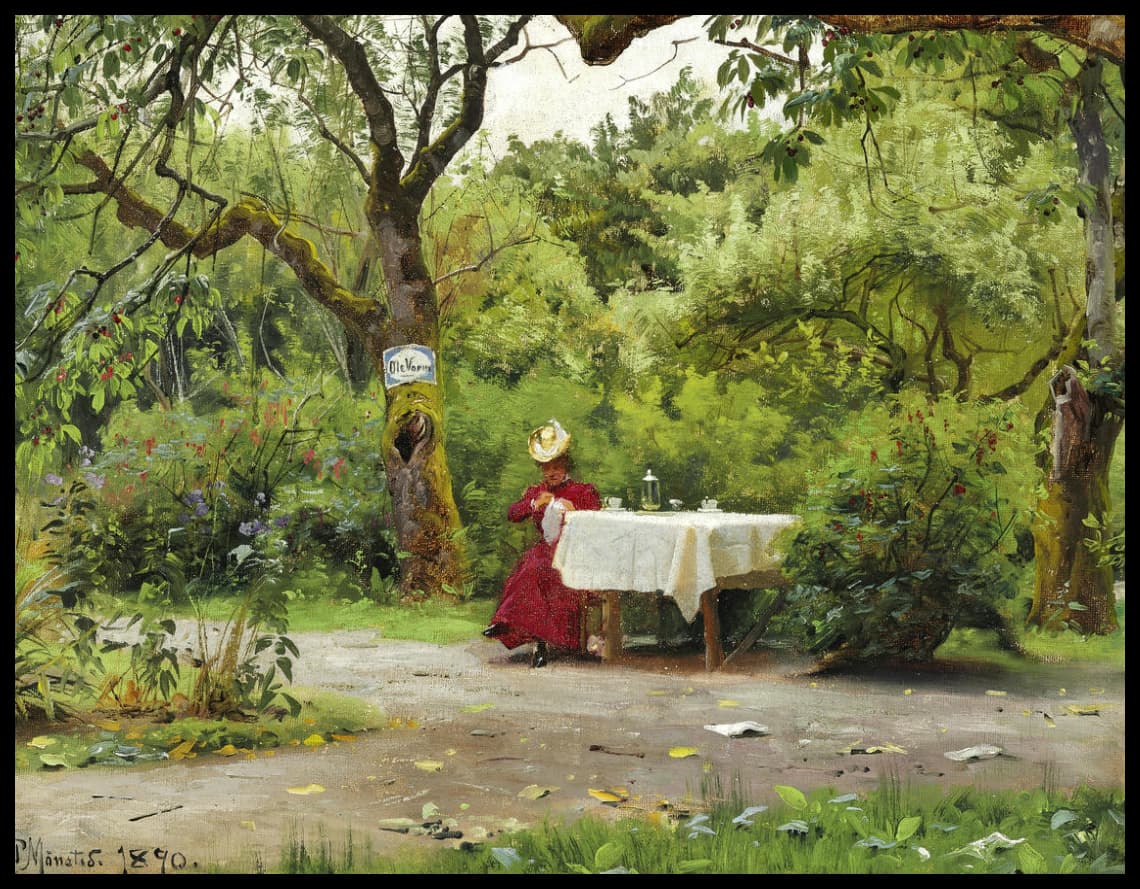 Garden view with elegant lady