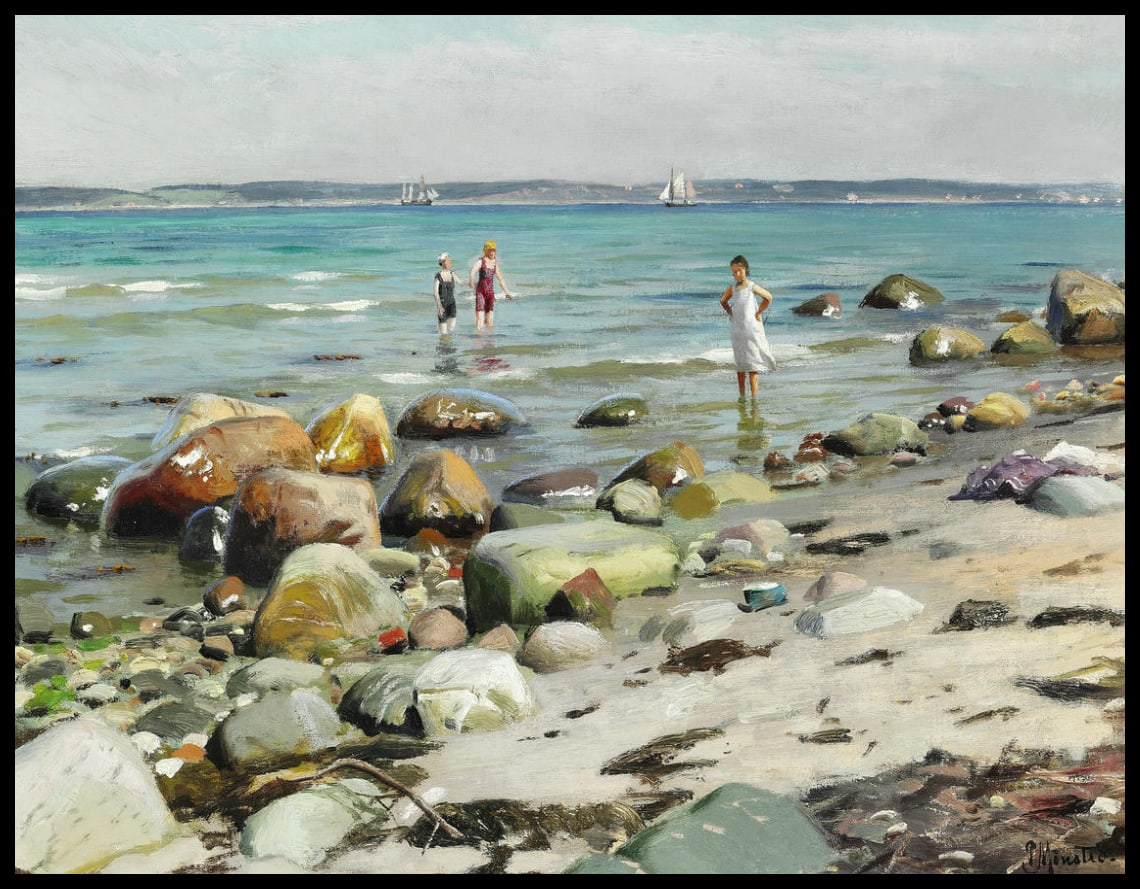 Young women bathing on the beach