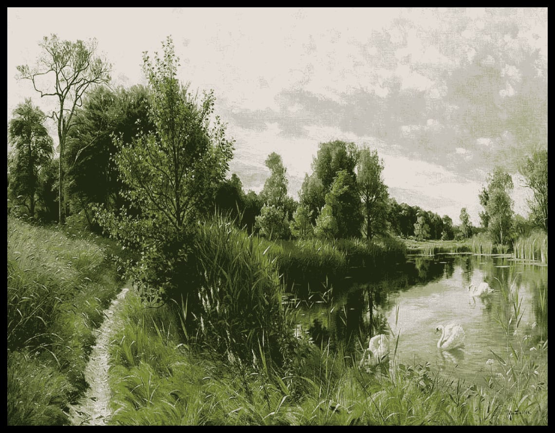 Sommerlandschaft mit Schwaenen