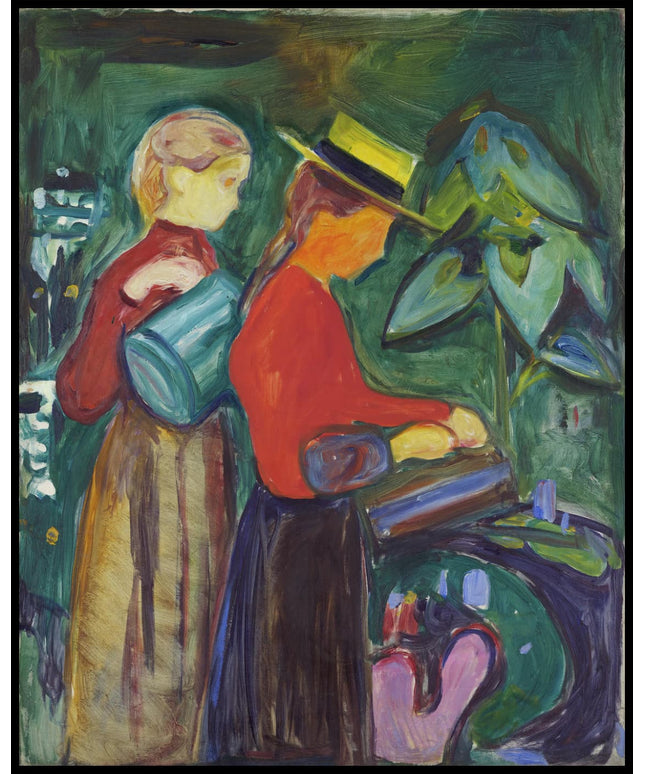 Mädchen beim Blumengießen