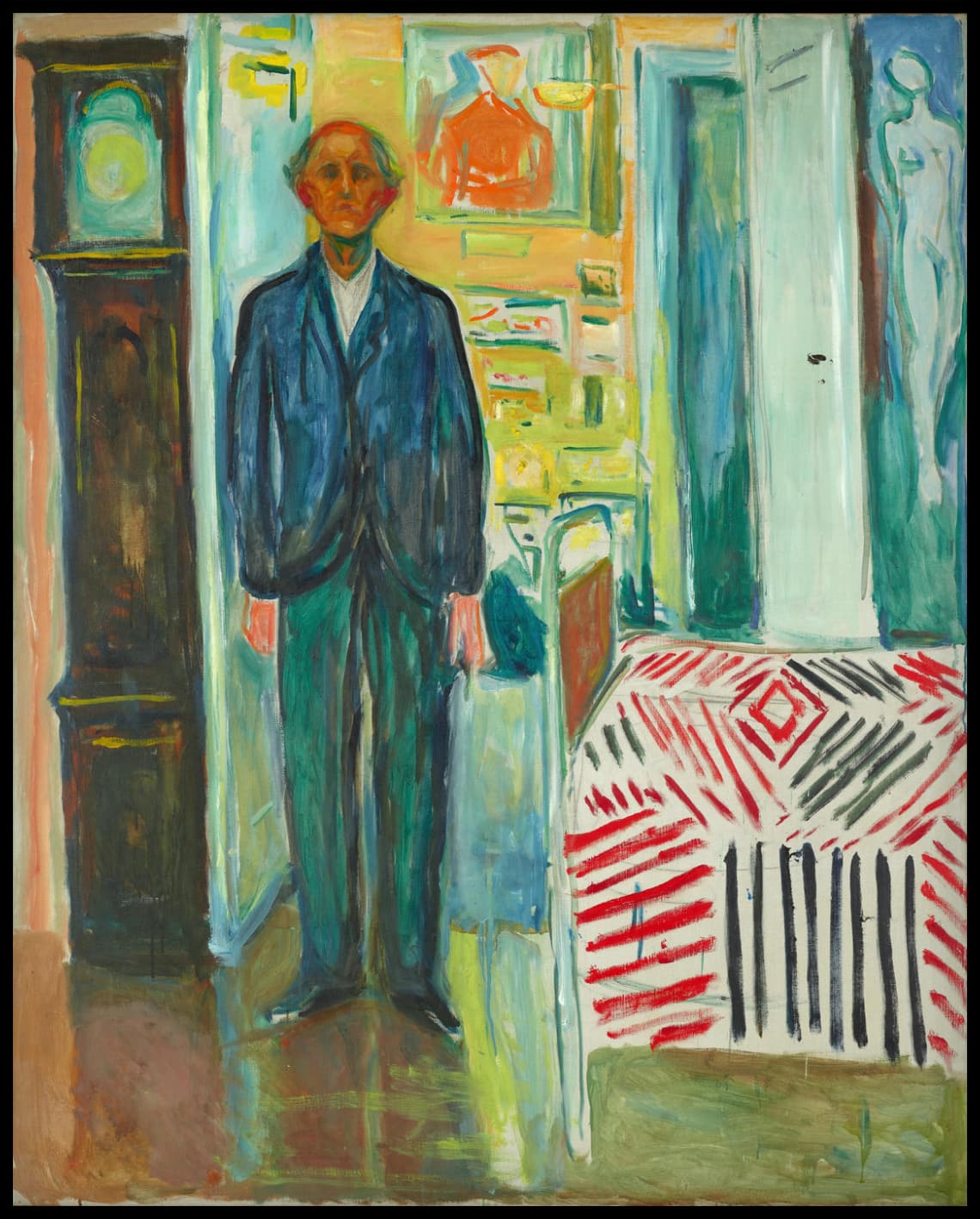 L'autoportrait. Entre l'horloge et le lit