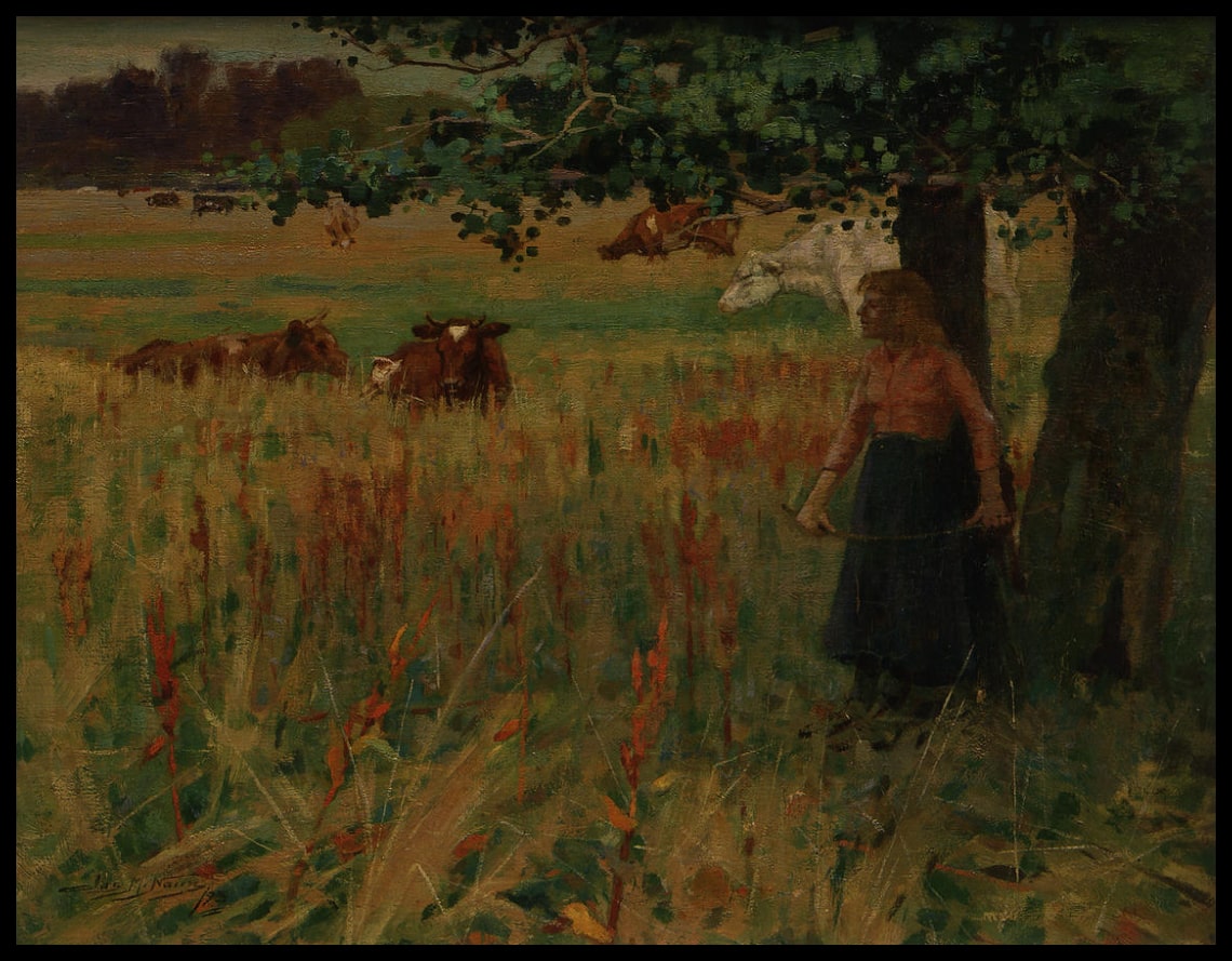 Fille avec des vaches