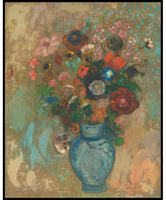 Fleurs dans un vase bleu