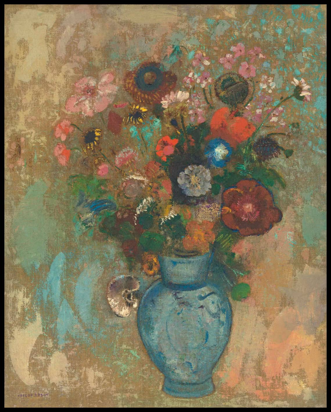 Fleurs dans un vase bleu