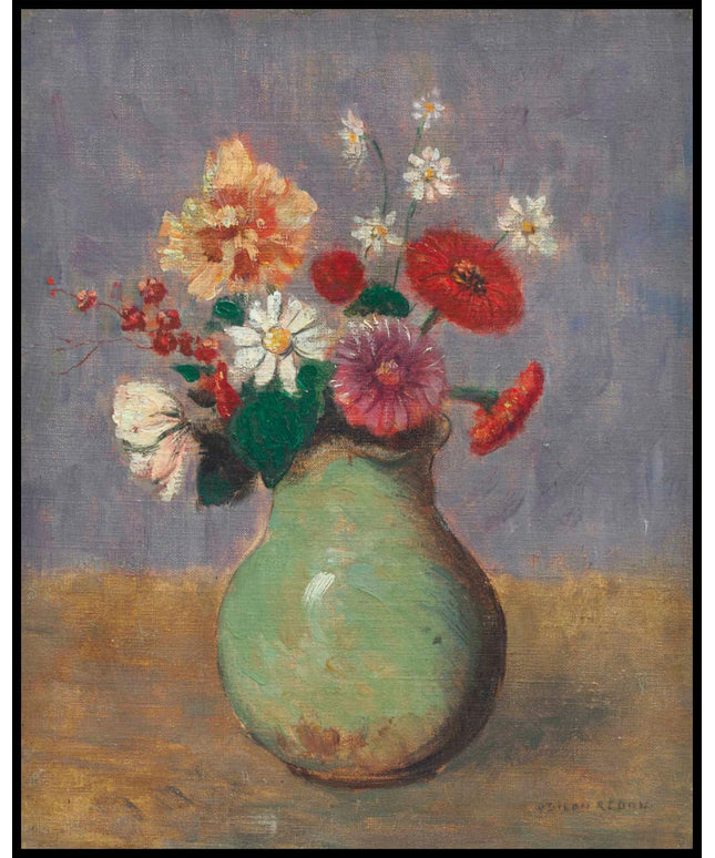 Fleurs dans un vase vert