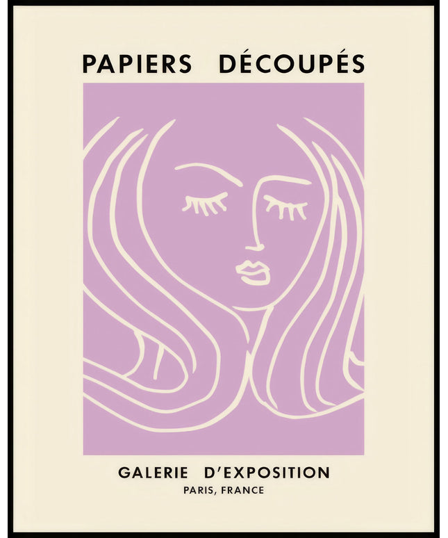 Ein Poster von einer weiße Linienzeichnung eines Frauenkopfes auf pinkem Hintergrund.