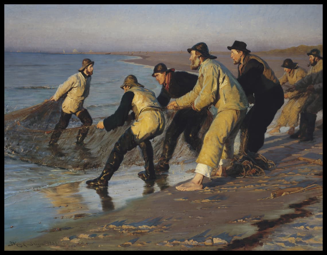 Fishermen hauling the net