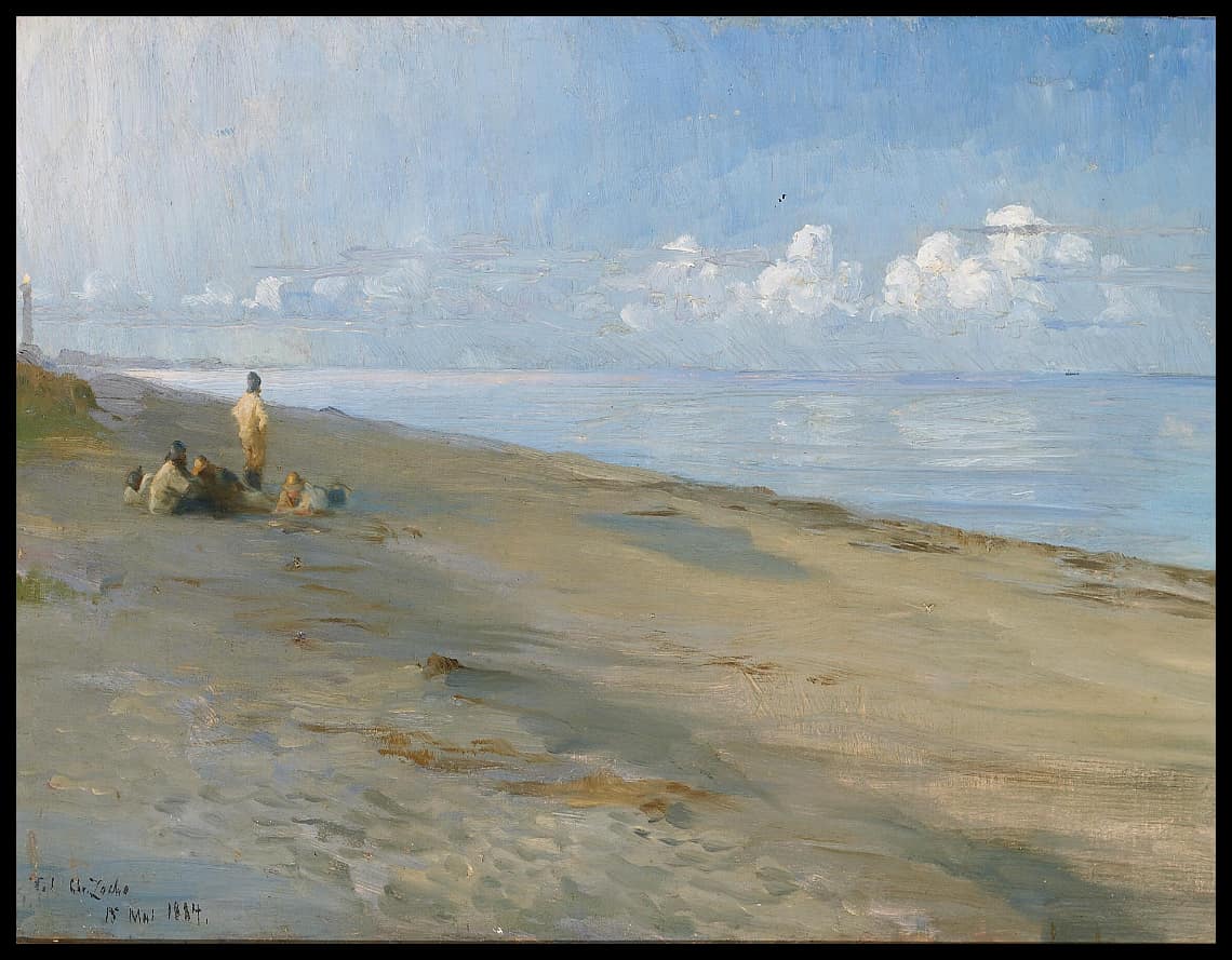 Fiskere paa Skagens Strand. Sildig Sommeraften.