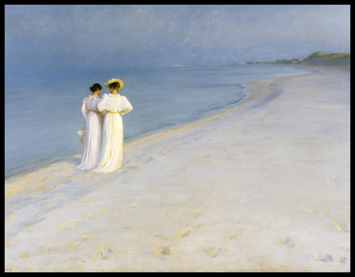 Summer evening on Skagen's Beach. Anna Ancher and Marie Krøyer walking together